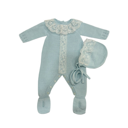 Briggita Luxe Light Blue Babygrow with Bonnet
