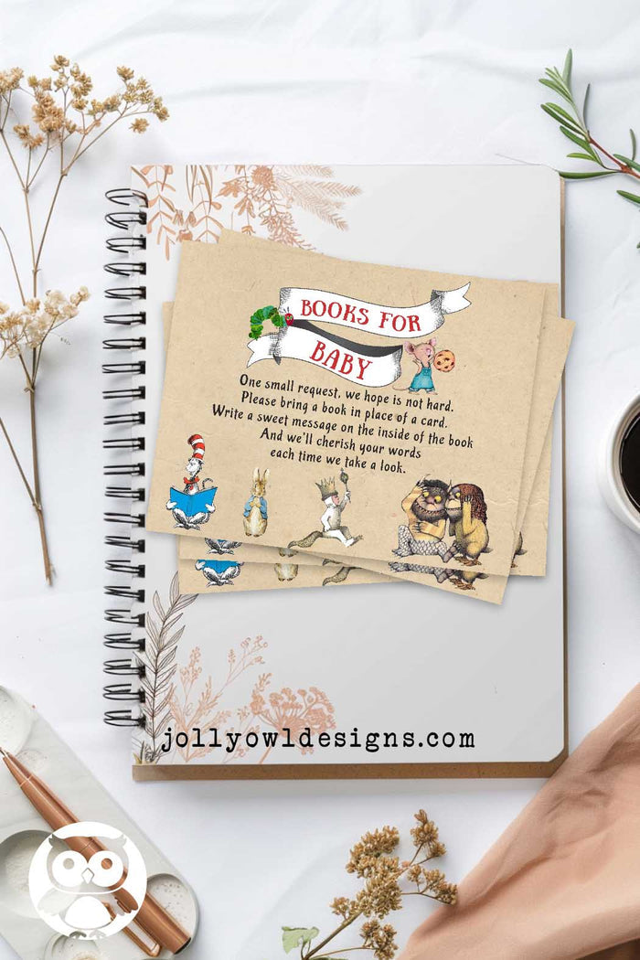 Bring A Book Insert for Book Themed Baby Shower - Jolly Owl Designs
