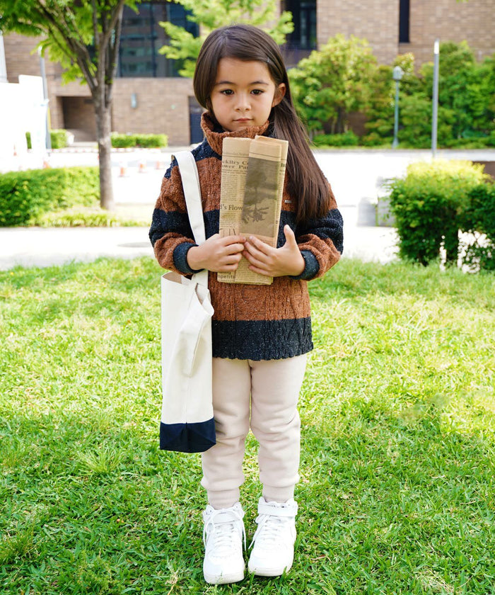 Cable Pile Jacquard Striped Hi-neck Pullover