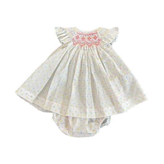 Carolina Colorful Plumetti Swissdot Handsmocked Girl 2-pc Set