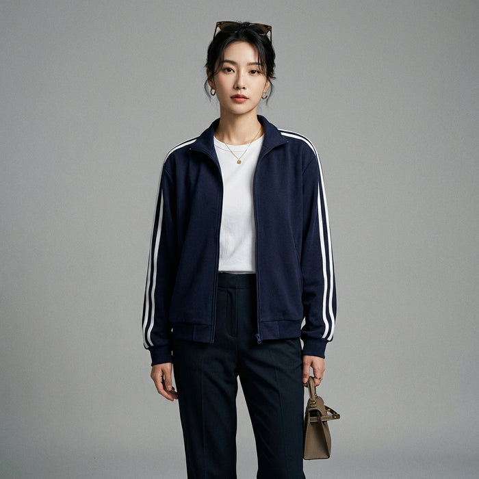 Blazer décontracté bleu marine à col montant pour femme - Koreanxwear - Taille XS
