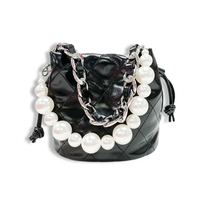 CC Mini Pearl Handle Quilted Bucket Bag