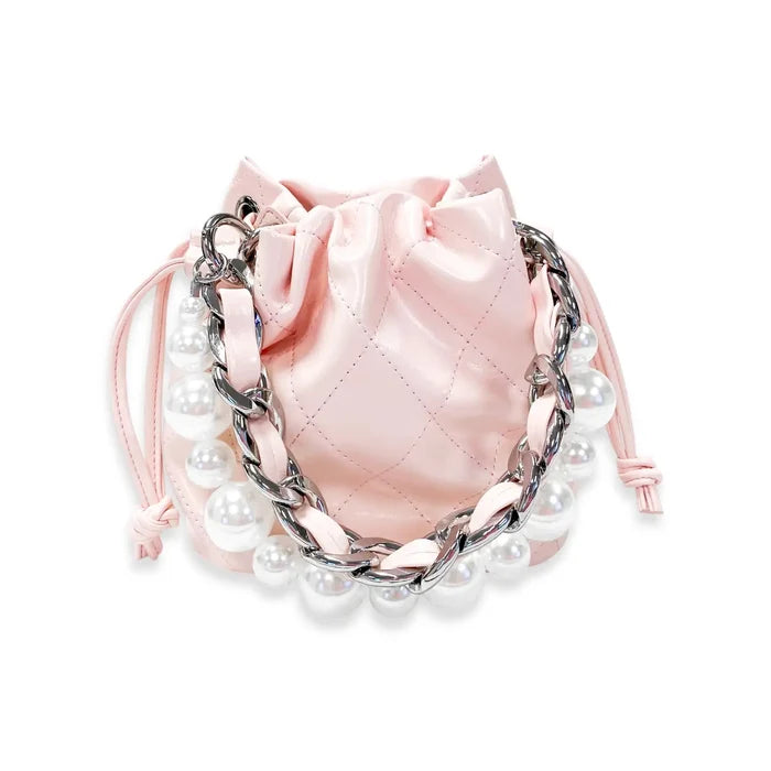 CC Mini Pearl Handle Quilted Bucket Bag