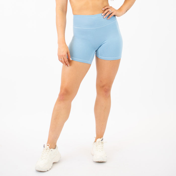 Heather Blue Mist No Front Seam High Rise Spandex Shorts
