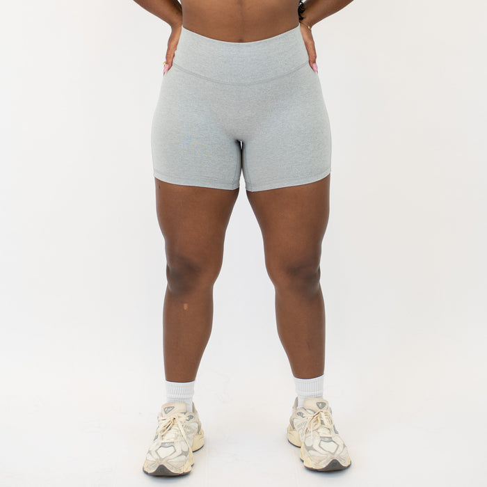 Heather Light Gray No Front Seam High Rise Spandex Shorts