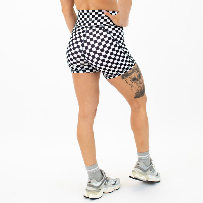 Black White Check No Front Seam High Rise Spandex Shorts