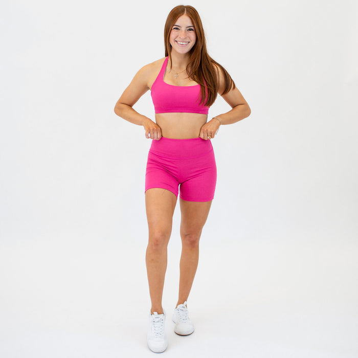 Heather Pink Peacock No Front Seam High Rise Spandex Shorts