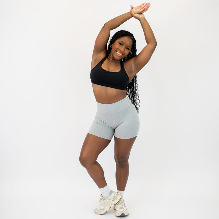 Heather Light Gray No Front Seam High Rise Spandex Shorts