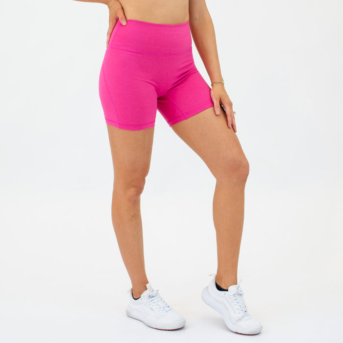 Heather Pink Peacock No Front Seam High Rise Spandex Shorts