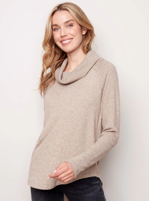 Charlie B All Yours Ribbed Cowl Neck Long Sleeve