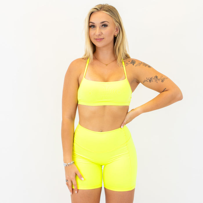 X Back Sports Bra - Chloe in Neon Yellow