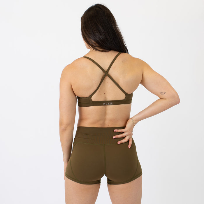 X Back Sports Bra - Chloe in Dark Sage