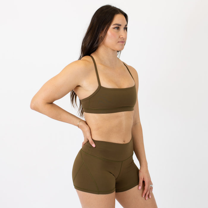 X Back Sports Bra - Chloe in Dark Sage