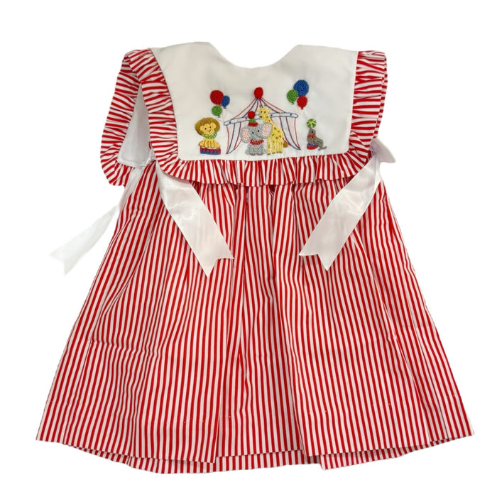 Circus Animals French Knot Red Girl Dress
