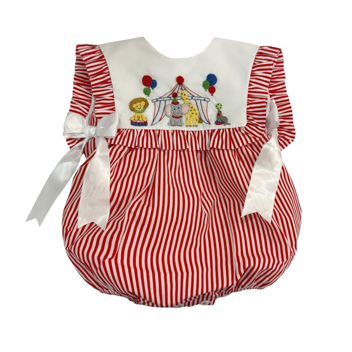 Circus Animals French Knot Red Girl Romper