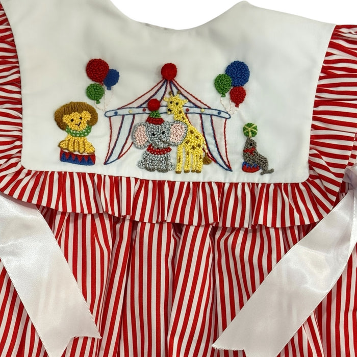 Circus Animals French Knot Red Girl Romper