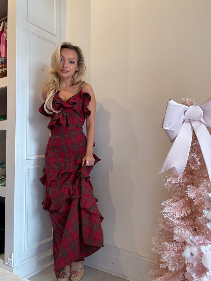 Clara Plaid Ruffle Maxi Dress