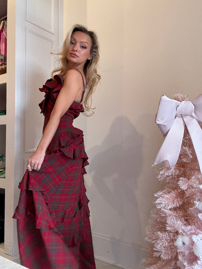 Clara Plaid Ruffle Maxi Dress
