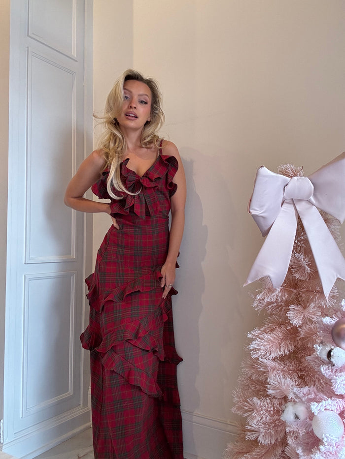 Clara Plaid Ruffle Maxi Dress