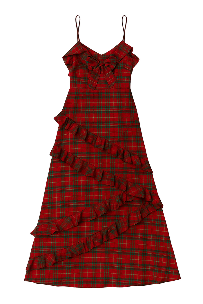 Clara Plaid Ruffle Maxi Dress