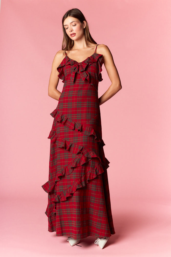 Clara Plaid Ruffle Maxi Dress