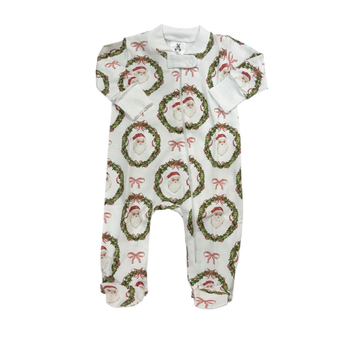 Classic Santa Bow Baby Girl Pajamas Footie Babygrow