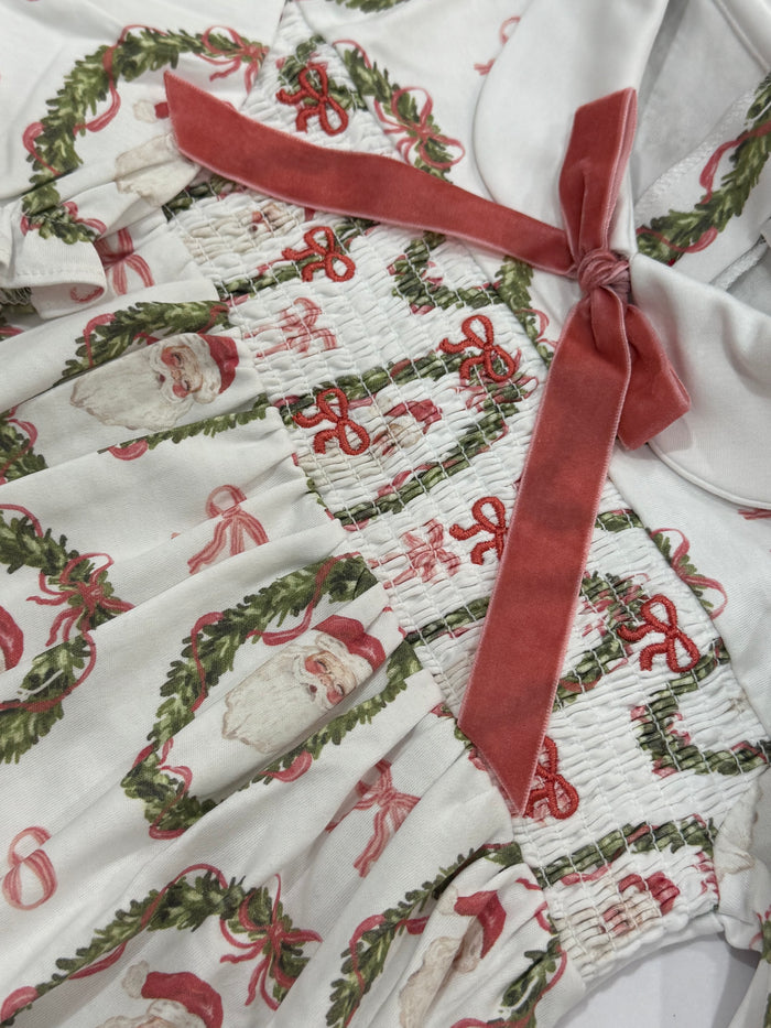 Classic Santa Mom Smocked Long Gown