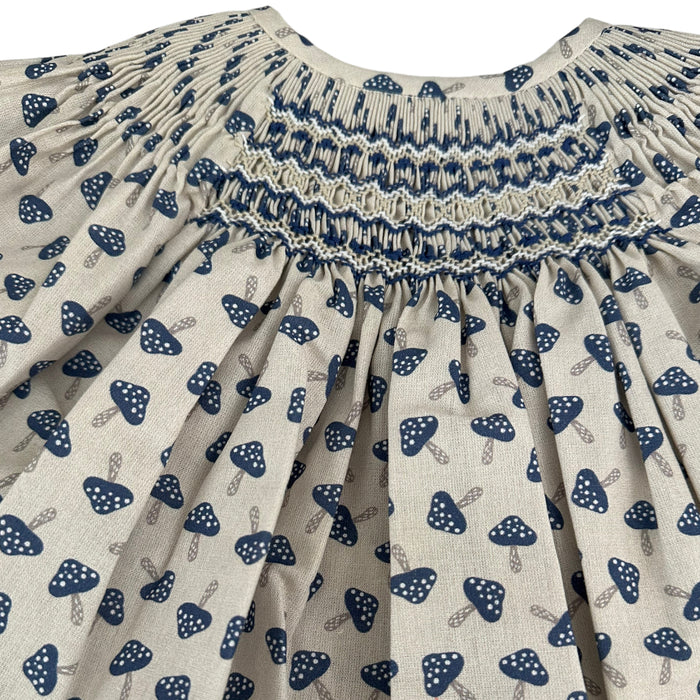 Claudia Handsmocked Mushrooms Blue 2-Piece Set