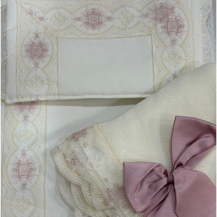 Clotilde Ivory/Dusty Pink Bassinet Pad/Liner 2-piece set