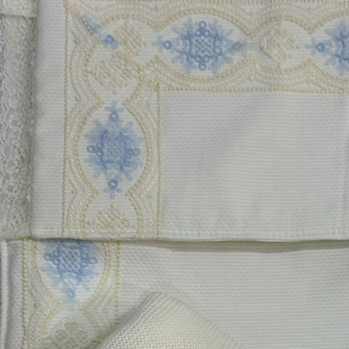 Clotilde Ivory/Light Blue Bassinet Pad/Liner 2-piece set