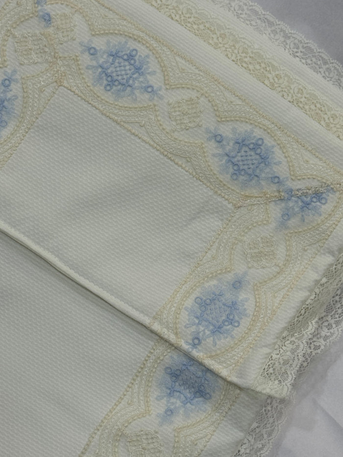 Clotilde Ivory/Light Blue Bassinet Pad/Liner 2-piece set