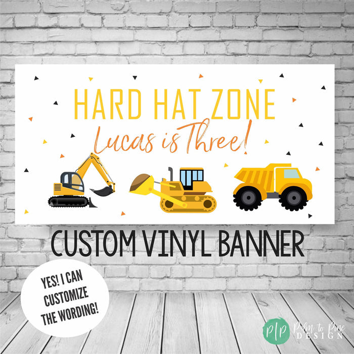 Hard Hat Zone Construction Birthday Banner for boys birthday party decor