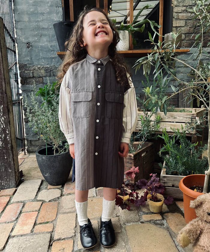 Cotton Linen Weather Striped Shirt Dress