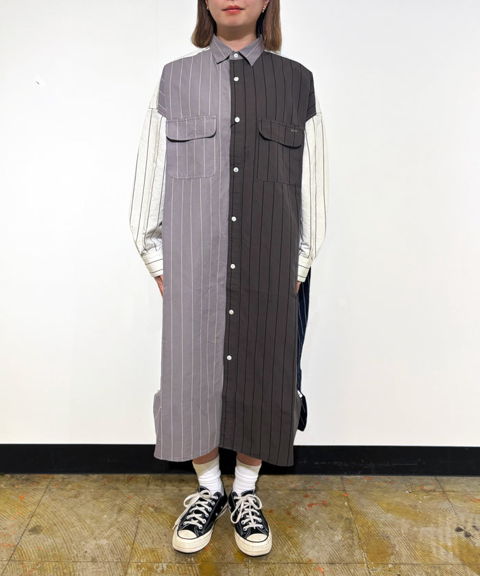 Cotton Linen Weather Striped Shirt Dress