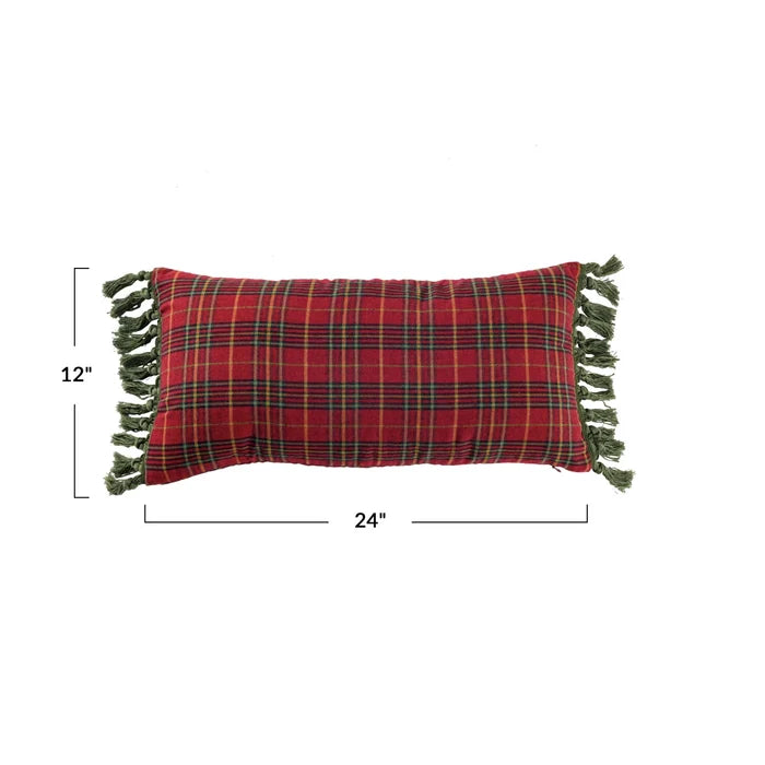 Cotton Plaid Lumbar Pillow w/ Tassels
