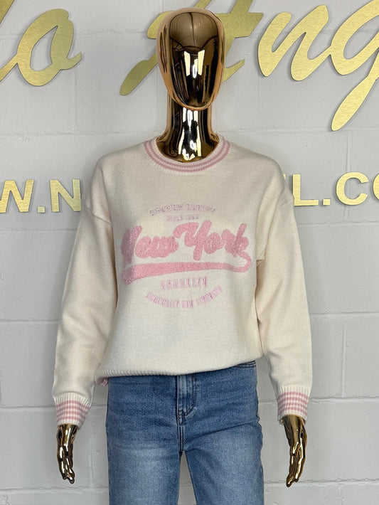 Cream/Pink New York Knit Sweatshirt
