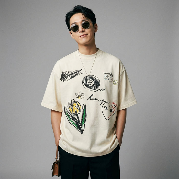 T-Shirt oversize imprimé créatif, style streetwear unisexe - Koreanxwear - Taille M