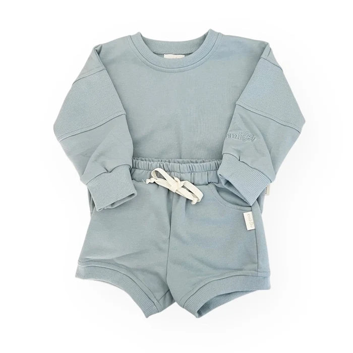 Crewneck Ribbed Sweatshirt + Shorts Set