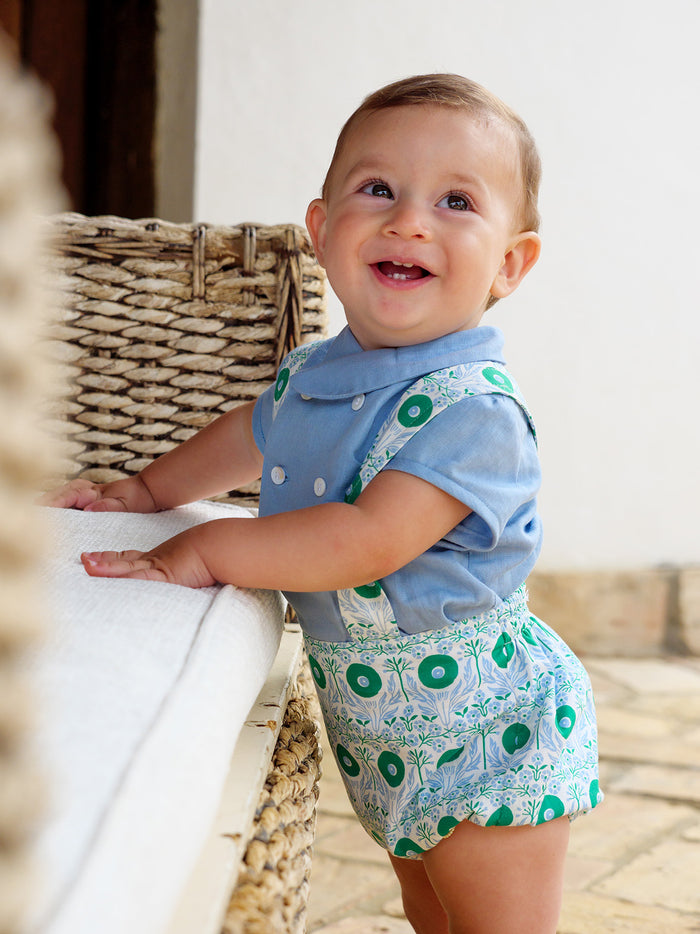 Cris Cross Green/Blue Boy Romper