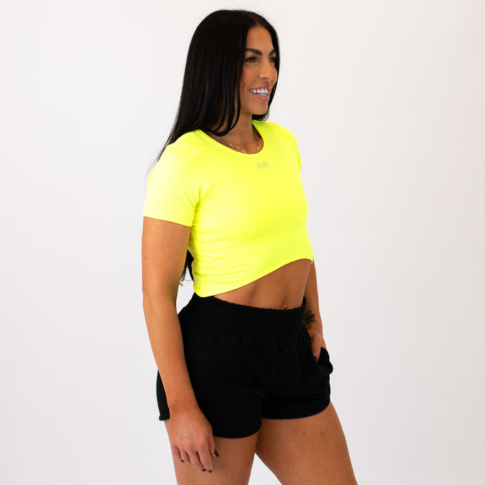 Neon Yellow Curve Crop Short Sleeve - Fitted