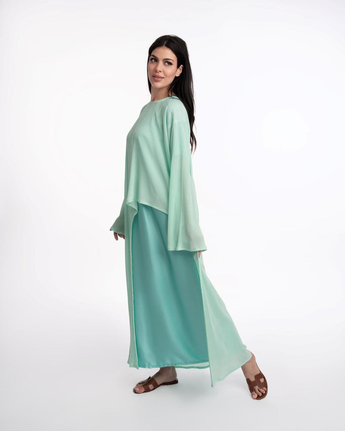 Dania Crinkle Asymmetric Abaya Turquoise