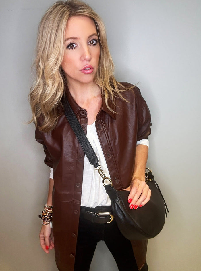 Dex Black Tape Cool Energy Faux Leather Shacket