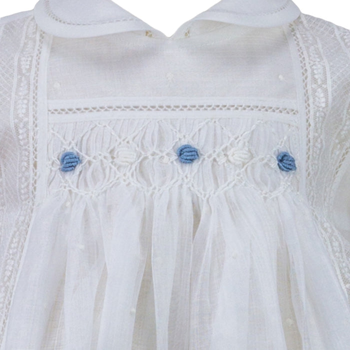Diane Off- White/Turquoise Romper with Bonnet