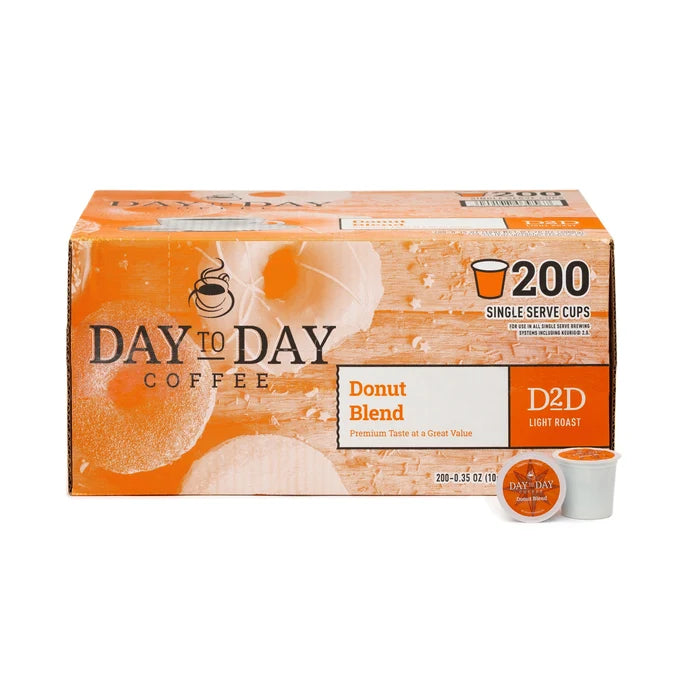 Day to Day Coffee Donut Blend Light Roast 200 Count K-Cup Pods – smooth and sweet donut shop flavor