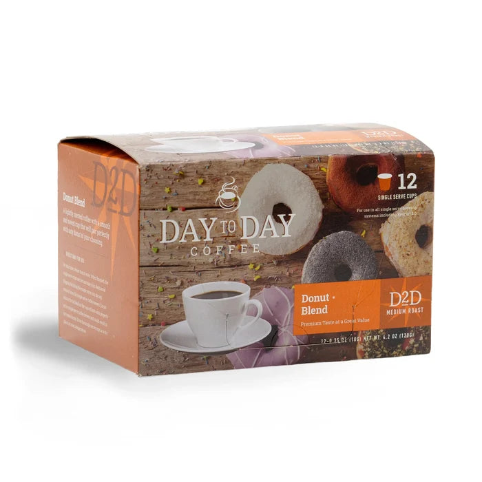 Day to Day Coffee Donut Blend Medium Roast 12 Count Box – single serve K-Cups compatible with Keurig 2.0