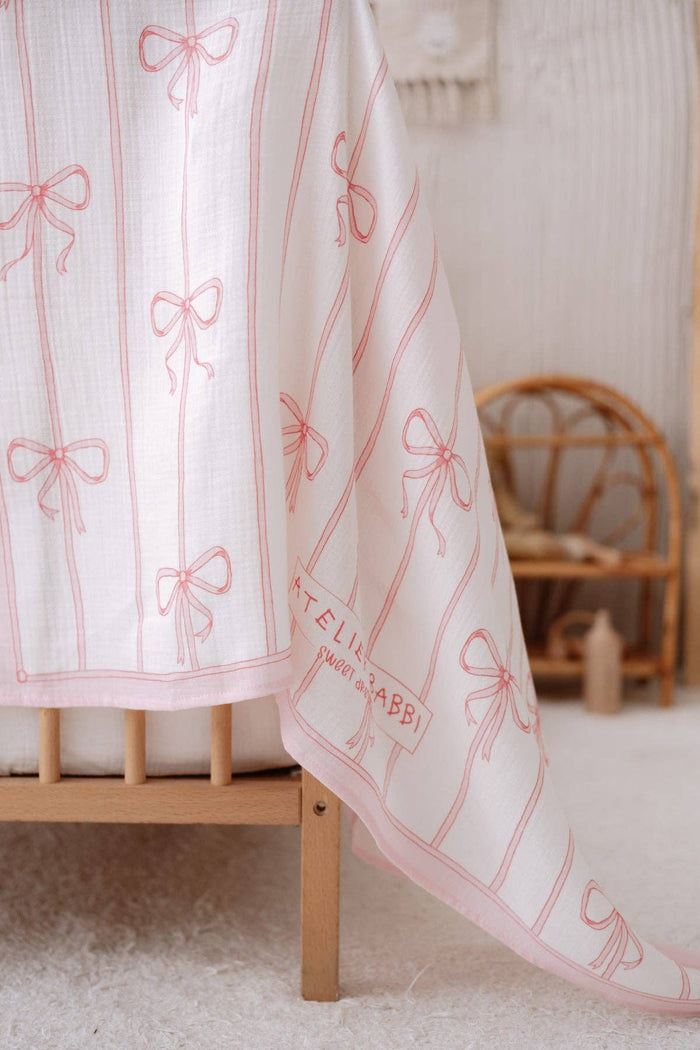 Double-Layer Muslin Blanket - Ribbon/Pink
