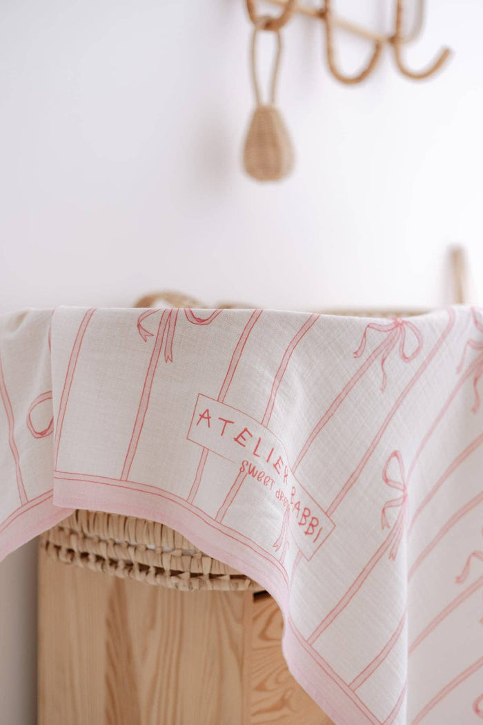 Double-Layer Muslin Blanket - Ribbon/Pink