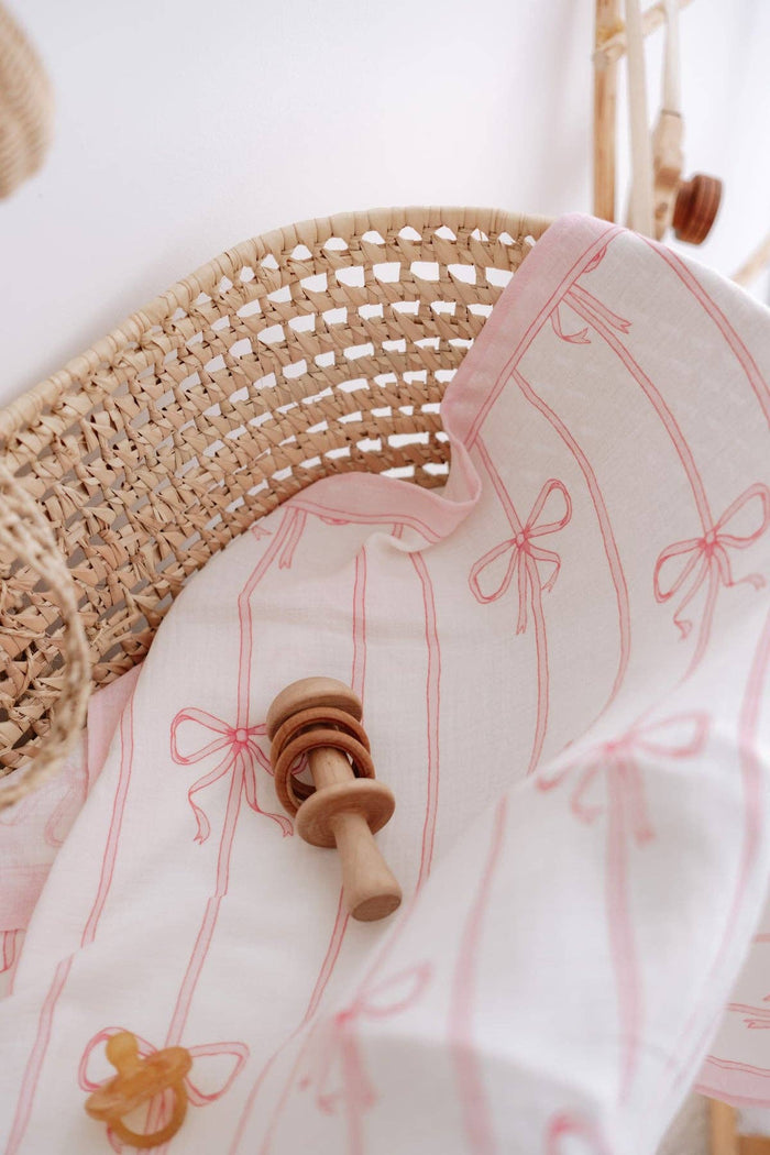 Double-Layer Muslin Blanket - Ribbon/Pink