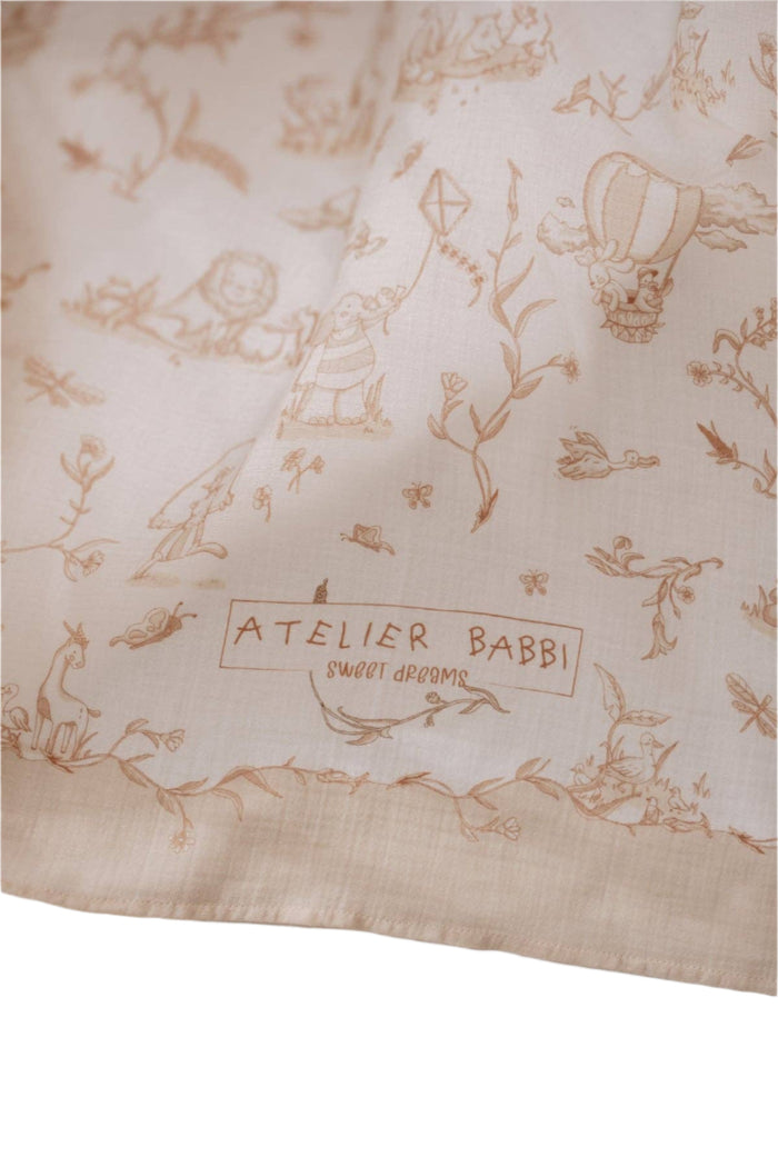 Double-Layer Muslin Blanket - Toile De Jouy/Beige