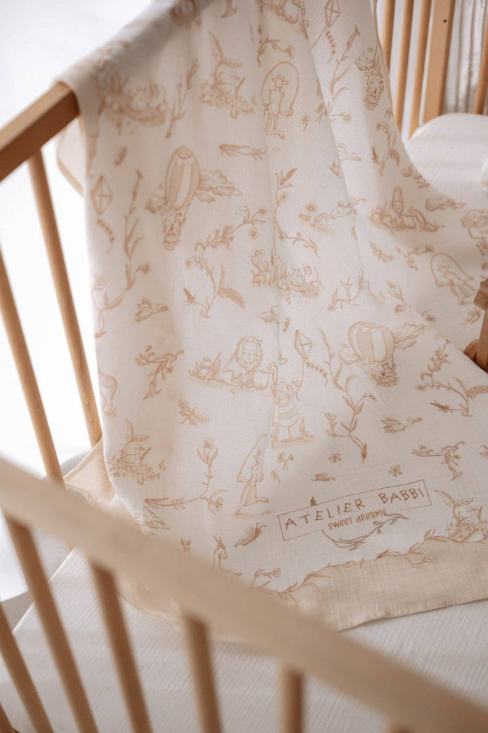 Double-Layer Muslin Blanket - Toile De Jouy/Beige